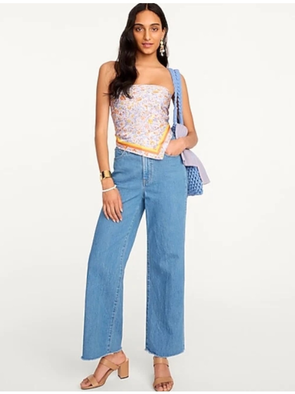 J. Crew New Slim Wide-leg Jean In Medium Indigo Size 30 Raw Hem High-Waisted